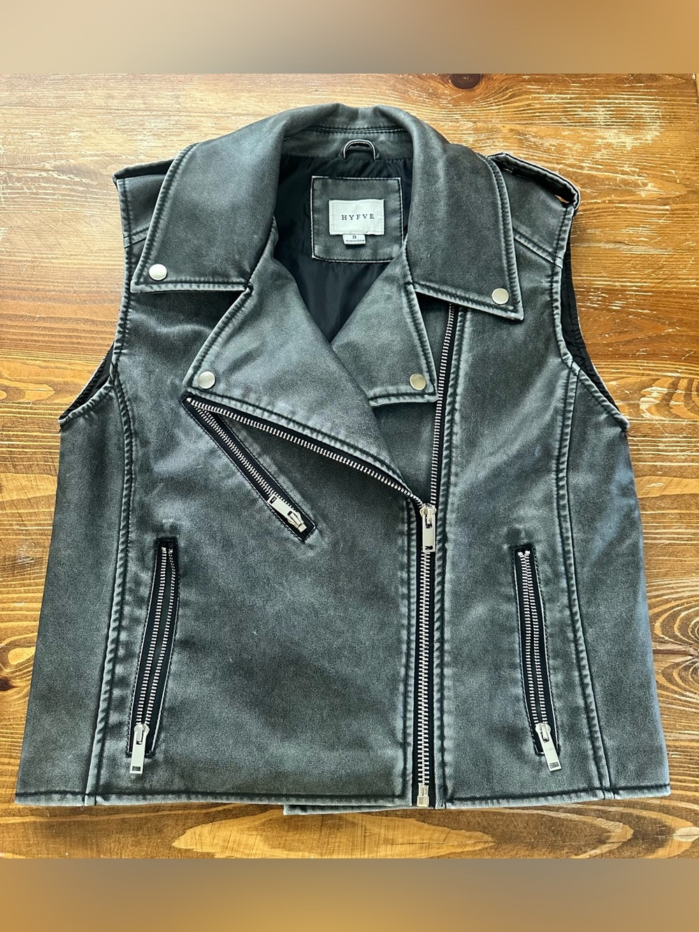 HYFVE Washed Black Faux-Leather Moto Vest